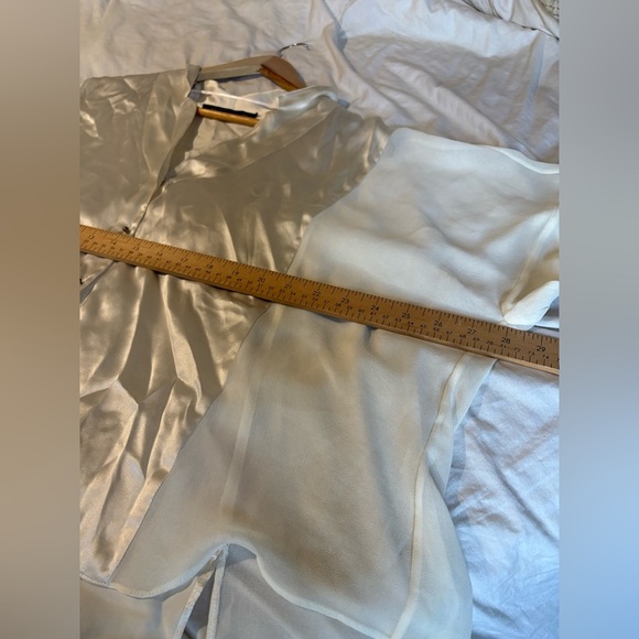 Zara silk short sleeve button down blouse oversized small white cream - Picture 9 of 10